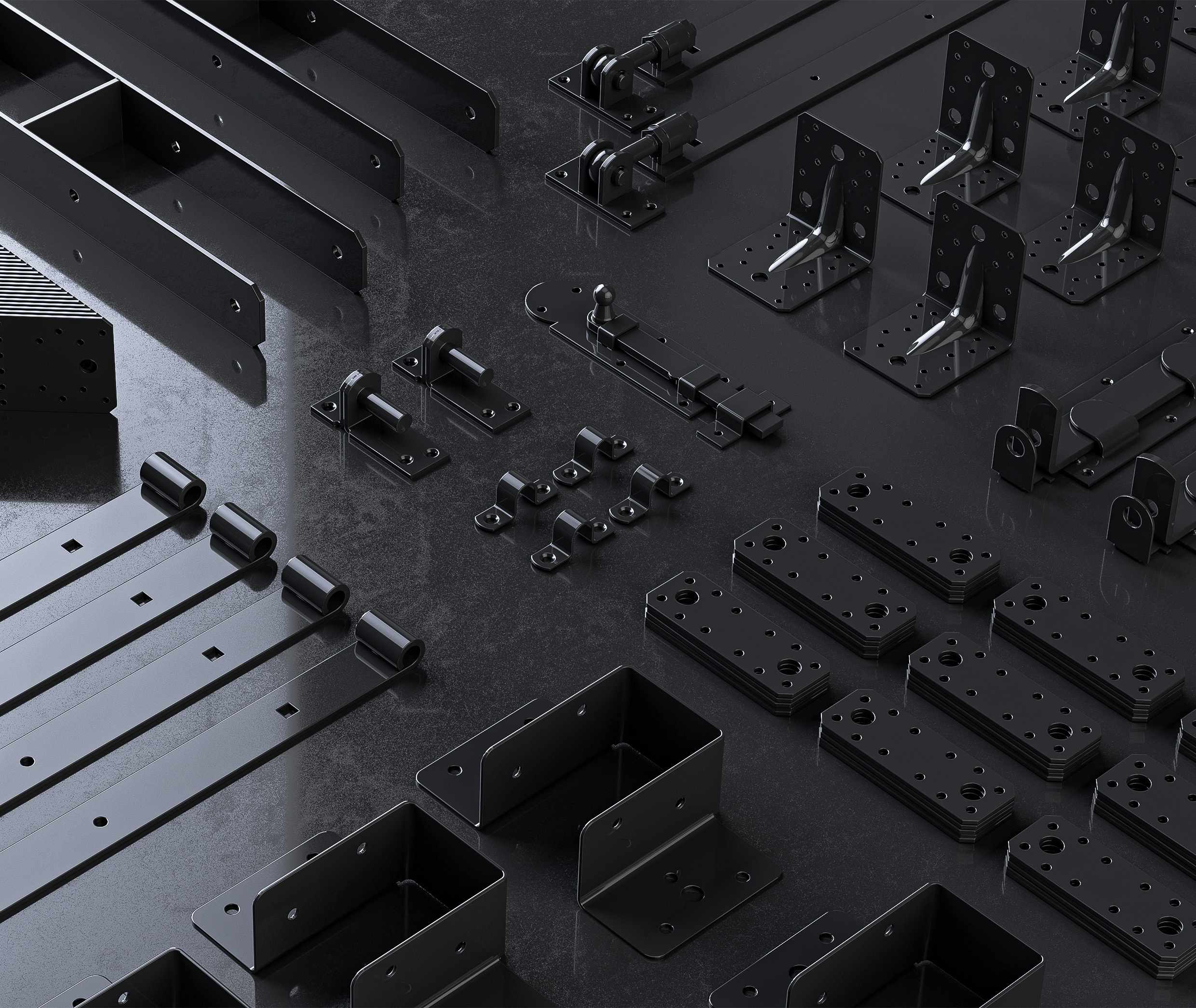 Black fittings and wooden connectors